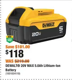 Home Depot DEWALT 20V MAX 5.0Ah Lithium-Ion Battery offer