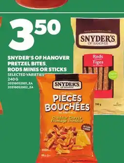 Independent Grocer SNYDER'S OF HANOVER PRETZEL BITES RODS MINIS OR STICKS offer
