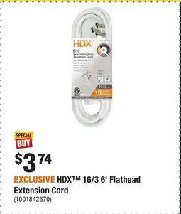 Home Depot EXCLUSIVE HDX 16/3 6' Flathead Extension Cord offer