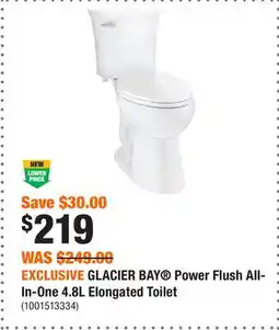 Home Depot EXCLUSIVE GLACIER BAY Power Flush All-In-One 4.8L Elongated Toilet offer