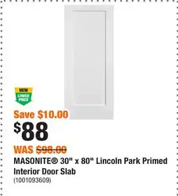 Home Depot MASONITE 30 x 80 Lincoln Park Primed Interior Door Slab offer