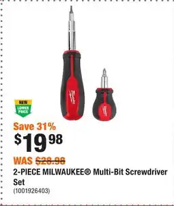 Home Depot 2-PIECE MILWAUKEE Multi-Bit Screwdriver Set offer