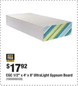 Home Depot CGC 1/2 x 4' x 8' UltraLight Gypsum Board offer