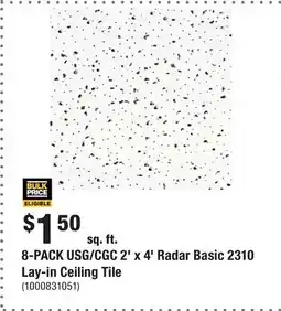 Home Depot 8-PACK USG/CGC 2' x 4' Radar Basic 2310 Lay-in Ceiling Tile offer