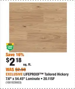Home Depot EXCLUSIVE LIFEPROOF Tailored Hickory 7.6 x 54.45 Laminate • 20.11SF offer