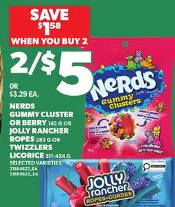 Independent Grocer NERDS GUMMY CLUSTER OR BERRY 142 G OR JOLLY RANCHER ROPES 283 G OR TWIZZLERS LICORICE offer