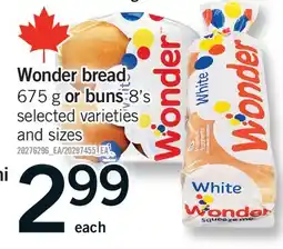 Fortinos WONDER BREAD, 675 G OR BUNS, 8' S offer