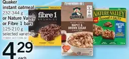 Fortinos QUAKER INSTANT OATMEAL, 232-344 G OR NATURE VALLEY OR FIBRE 1 BARS, 125-210 G offer