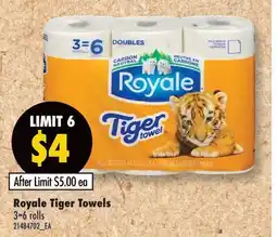 Fortinos ROYALE TIGER TOWELS, 3 = 6 ROLLS offer