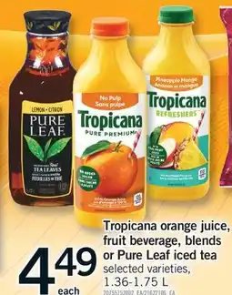 Fortinos TROPICANA ORANGE JUICE, FRUIT BEVERAGE, BLENDS OR PURE LEAF ICED TEA offer