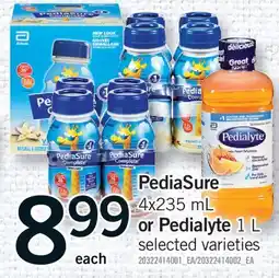 Fortinos PEDIASURE, 4X235 ML OR PEDIALYTE, 1 L offer