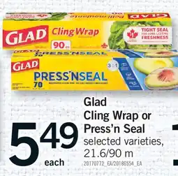 Fortinos GLAD CLING WRAP OR PRESS'N SEAL, 21.6/90 M offer