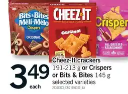 Fortinos CHEEZ-IT CRACKERS, 191-213 G OR CRISPERS OR BITS & BITES, 145 G offer