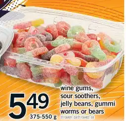 Fortinos WINE GUMS, SOUR SOOTHERS, JELLY BEANS, GUMMI WORMS OR BEARS offer