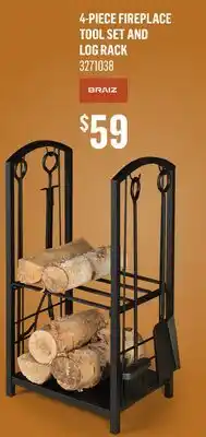 Canac 4-Piece Fireplace Tool Set and Log Rack offer