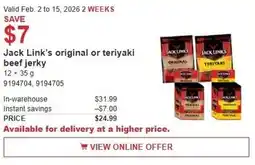 Costco Jack Link's original or teriyaki beef jerky offer