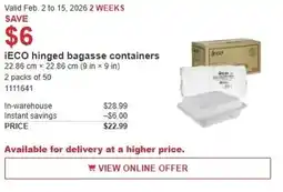 Costco iEco hinged bagasse containers offer