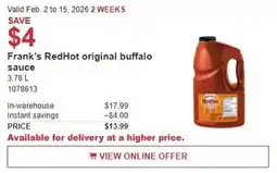 Costco Frank's RedHot original buffalo sauce offer