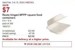 Costco Resto hinged MFPP square food containers offer