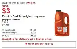 Costco Frank's RedHot original cayenne pepper sauce offer