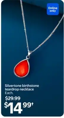 Walmart Silvertone birthstone teardrop necklace offer