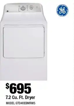 Home Depot 7.2 Cu.Ft.Dryer offer