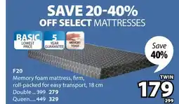 JYSK F20 Memory foam mattress offer