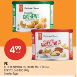 Shoppers Drug Mart PC BLUE MENU WALNUTS, DELUXE MIXED NUTS or ROASTED CASHEWS offer