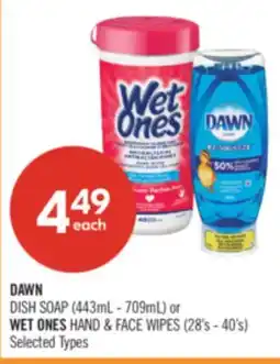 Shoppers Drug Mart DAWN DISH SOAP (443mL - 709mL) or WET ONES HAND & FACE WIPES (28's - 40's) offer