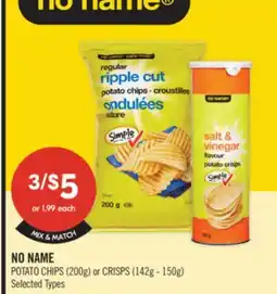 Shoppers Drug Mart NO NAME POTATO CHIPS (200g) or CRISPS (142g - 150g) offer