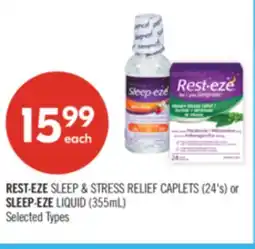 Shoppers Drug Mart REST-EZE SLEEP & STRESS RELIEF CAPLETS (24's) or SLEEP-EZE LIQUID (355ml) offer