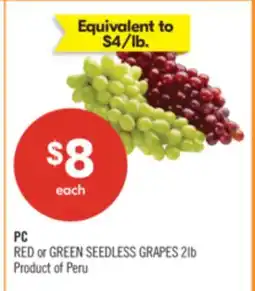 Shoppers Drug Mart PC RED or GREEN SEEDLESS GRAPES 2lb offer