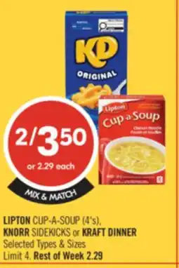Shoppers Drug Mart LIPTON CUP-A-SOUP (4's), KNORR SIDEKICKS or KRAFT DINNER offer