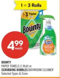 Shoppers Drug Mart BOUNTY PAPER TOWELS (1 Roll) or SCRUBBING BUBBLES BATHROOM CLEANER offer