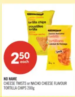 Shoppers Drug Mart NO NAME CHEESE TWISTS or NACHO CHEESE FLAVOUR TORTILLA CHIPS offer