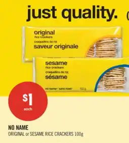 Shoppers Drug Mart NO NAME ORIGINAL or SESAME RICE CRACKERS offer