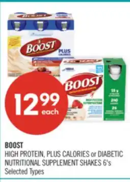 Shoppers Drug Mart BOOST HIGH PROTEIN, PLUS CALORIES or DIABETIC NUTRITIONAL SUPPLEMENT SHAKES offer