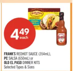 Shoppers Drug Mart FRANK'S REDHOT SAUCE (354mL), PC SALSA (650mL) or OLD EL PASO DINNER KITS offer