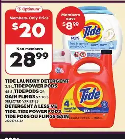 Independent City Market TIDE LAUNDRY DETERGENT, 3.9 L, TIDE POWER PODS, 45'S, TIDE PODS OR GAIN FLINGS, 57-76'S offer