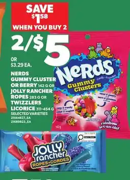 Independent City Market NERDS GUMMY CLUSTER OR BERRY, 142 G OR JOLLY RANCHER ROPES, 283 G OR TWIZZLERS LICORICE offer