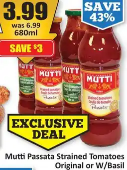 Starsky Mutti Passata Strained Tomatoes Original or W/Basil offer