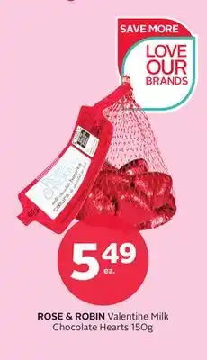 Rexall ROSE & ROBIN Valentine Milk Chocolate Hearts offer