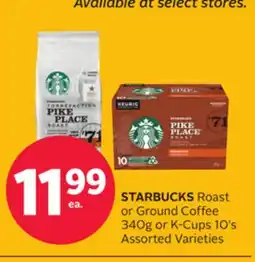 Rexall STARBUCKS Roast or Ground Coffee 340g or K-Cups 10' s offer