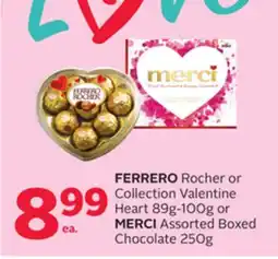 Rexall FERRERO Rocher or Collection Valentine Heart 89g-100g or MERCI Assorted Boxed Chocolate 250g offer