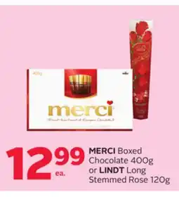 Rexall MERCI Boxed Chocolate 400g or LINDT Long Stemmed Rose 120g offer