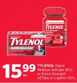 Rexall TYLENOL Rapid Release Gelcaps 80' s or Extra Strength eZTabs or Caplets 150' s offer