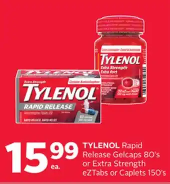 Rexall TYLENOL Rapid Release Gelcaps 80' s or Extra Strength eZTabs or Caplets 150' s offer