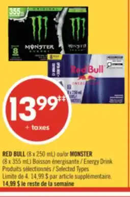 Pharmaprix RED BULL (8 x 250 mL) or MONSTER (8 x 355 mL) Energy Drink Selected Types offer