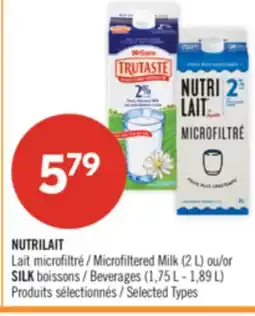 Pharmaprix NUTRILAIT Microfiltered Milk (2 L) or SILK Beverages (1.75 L – 1.89 L) offer