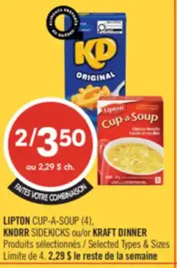 Pharmaprix LIPTON CUP-A-SOUP (4), KNORR SIDEKICKS or KRAFT DINNER offer